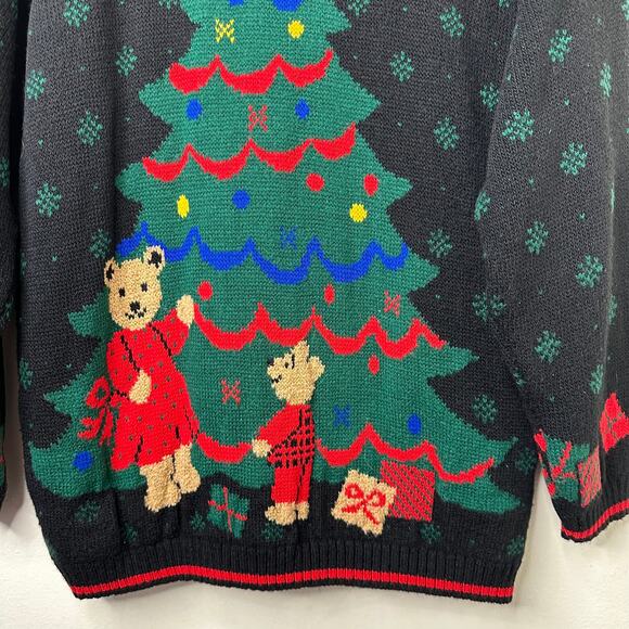 Sm Vtg Nutcracker USA Made Acrylic Christmas Sweater Tree & Bears Holiday Knit - Picture 2 of 6